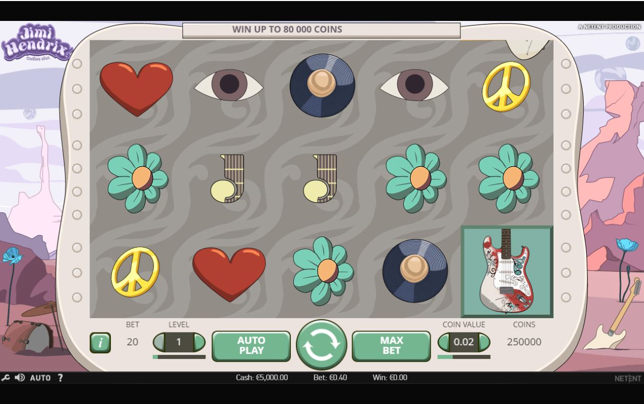 Jimi Hendrix Slot Game Main Screen